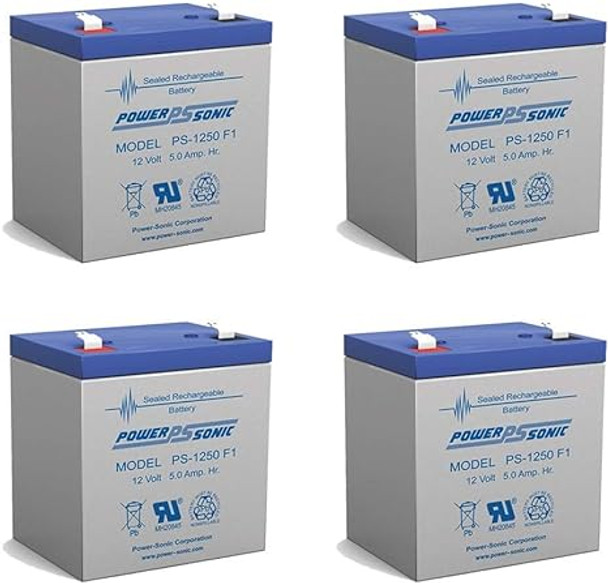 Power-Sonic PS-1250F1 12V 5Ah F1 AGM Rechargeable Battery - 4 Pack