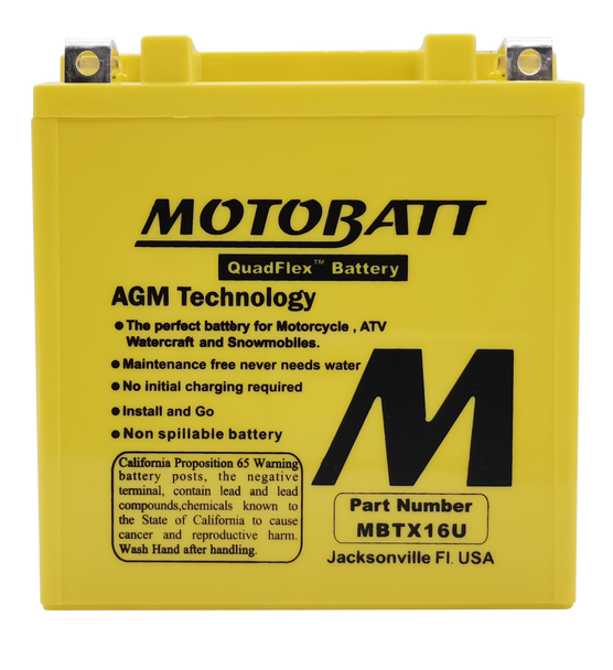 MotoBatt MBTX16U 19Ah AGM Replacement Battery for Kawasaki, Moto Guzzi, Suzuki, Piaggio-Gilera Fuoco, Polaris ATV, Suzuki Motorcycle, YTX16-BS YTX16-BS-1 YTX20A-BS YTX20CH-BS