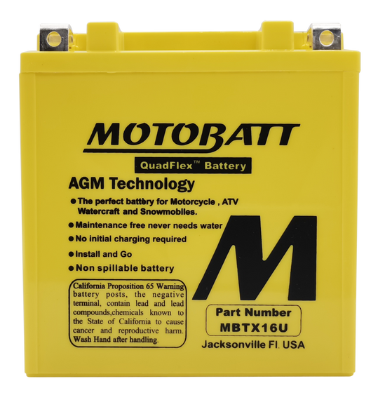 MotoBatt MBTX16U 19Ah 250 CCA AGM Powersports Battery replaces YTX16 YTX16-BS
