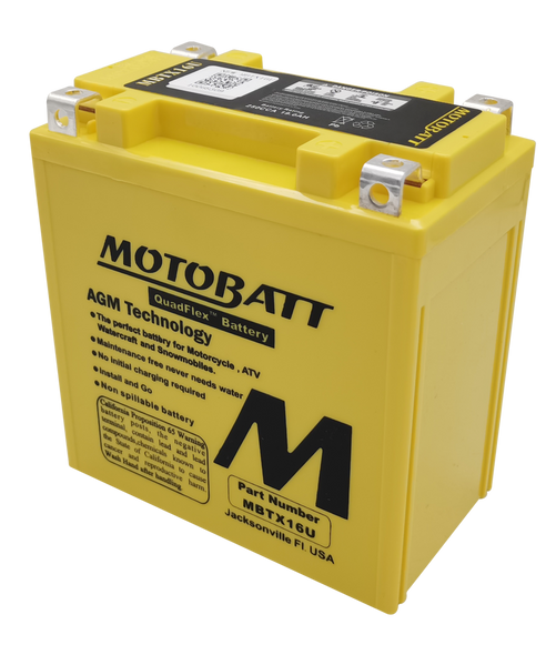 MotoBatt MBTX16U 19Ah 250 CCA AGM Powersports Battery replaces YTX16 YTX16-BS