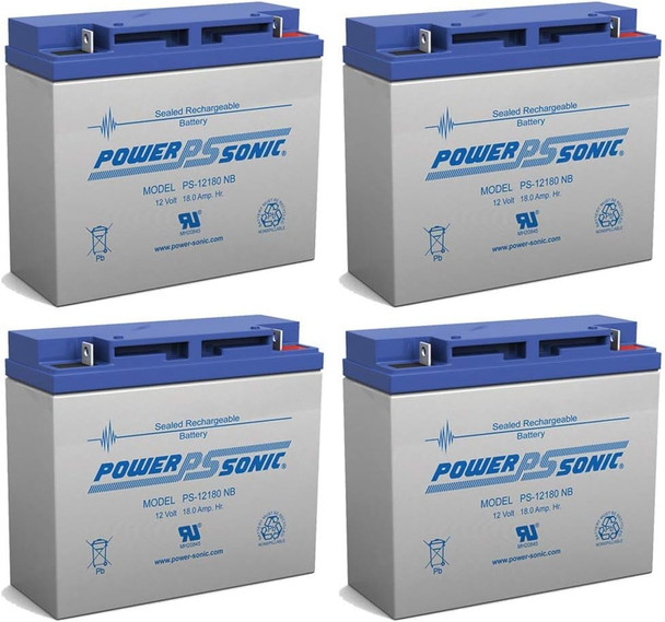 Power-Sonic PS-12180 NB 12V 18Ah AGM Rechargeable Battery - 4 Pack