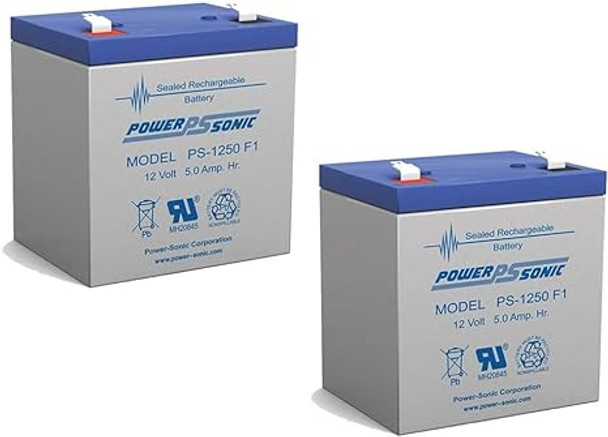Power-Sonic PS-1250F1 12V 5Ah F1 AGM Rechargeable Battery - 2 Pack