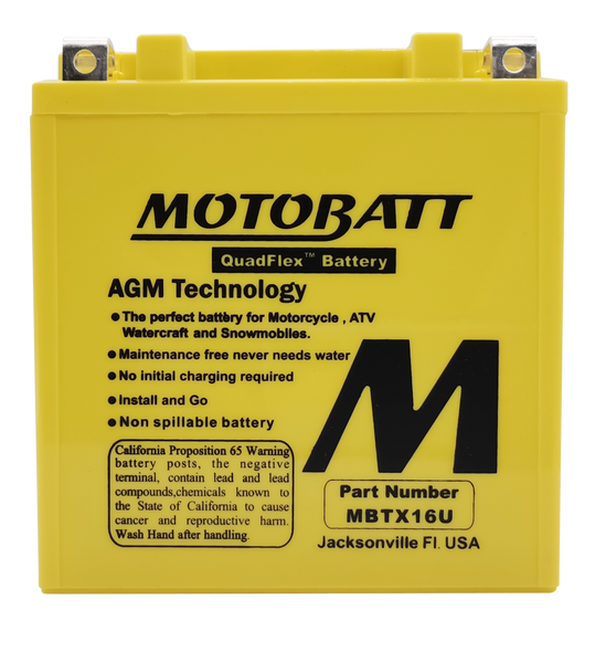 MotoBatt MBTX16U 19Ah AGM Replacement Battery for Kawasaki, Moto Guzzi, Suzuki, Piaggio-Gilera Fuoco, Polaris ATV, Suzuki Motorcycle, YTX16-BS YTX16-BS-1 YTX20A-BS YTX20CH-BS
