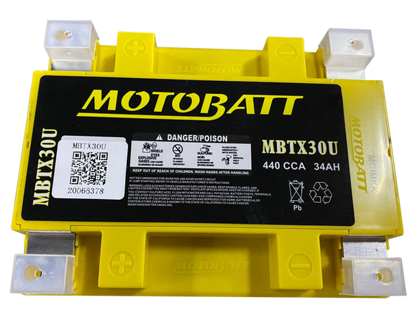 MotoBatt MBTX30U 34Ah 440 CCA AGM Powersports Battery replaces Y60N24 Y60N30 12N24 YIX30 52515 53030 EXT30 PC925