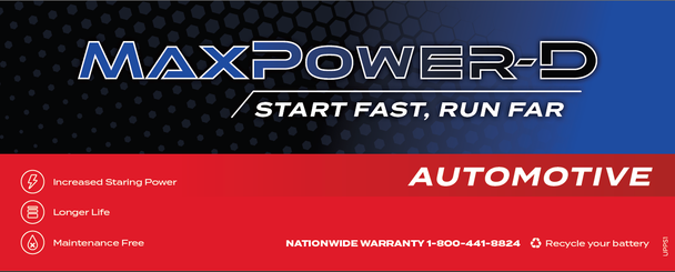 Maxpower-D 724FMF 12V 725 CCA Maintenance-Free Auto Battery (Group 24F)