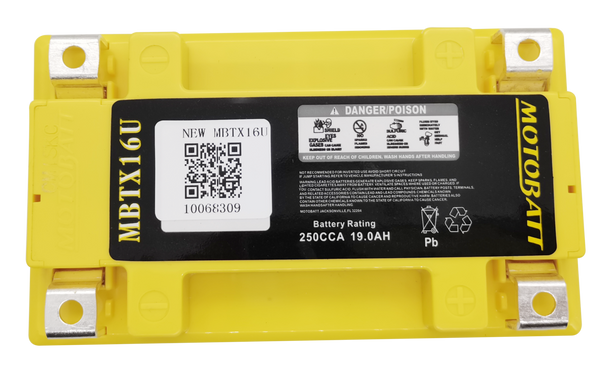MotoBatt MBTX16U 19Ah AGM Replacement Battery for Kawasaki, Moto Guzzi, Suzuki, Piaggio-Gilera Fuoco, Polaris ATV, Suzuki Motorcycle, YTX16-BS YTX16-BS-1 YTX20A-BS YTX20CH-BS