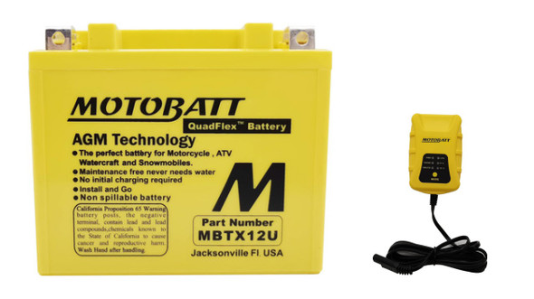MotoBatt MBTX12U 14Ah AGM Battery bundle with MotoBatt PDCT1 12V/6V 1A Charger
