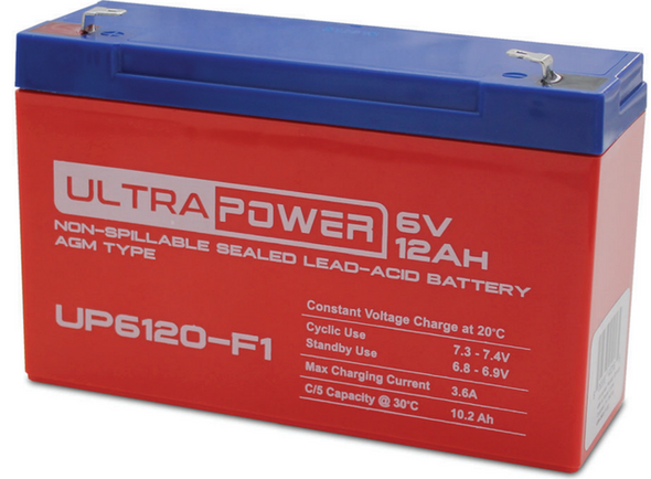 ULTRAPOWER UP6120-F1 6V 12Ah F1 AGM Rechargeable Batteries - 10 Pack
