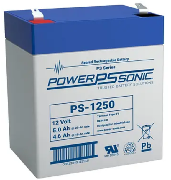 Power-Sonic PS-1250F1 12V 5Ah F1 AGM Rechargeable Battery