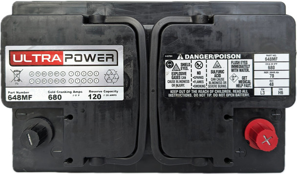 ULTRAPOWER 648MF 12V 680 CCA Maintenance-Free Auto Battery (Group 48)
