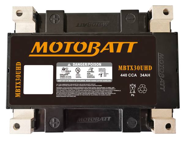 MotoBatt MBTX30UHD 34Ah 440 CCA AGM Powersports Battery replaces Y60N24 Y60N30 12N24 YIX30 52515 53030 EXT30 PC925