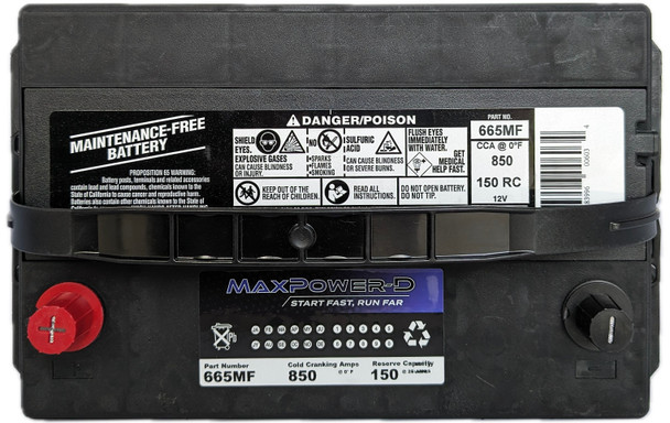 Maxpower-D 665MF 12V 850 CCA Maintenance-Free Auto Battery (Group 65)