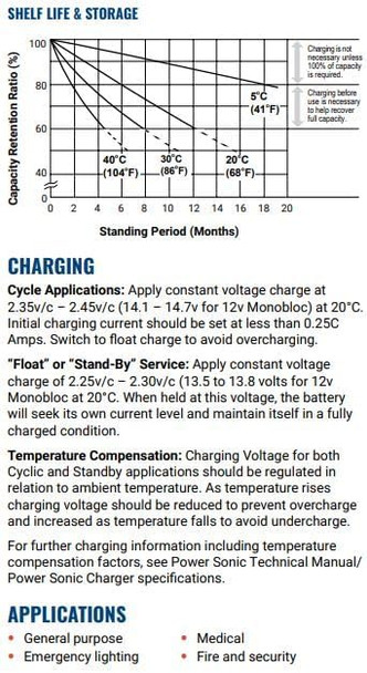 Power-Sonic PS-1270F1 12V 7Ah F1 AGM Rechargeable Batteries - 2 Pack
