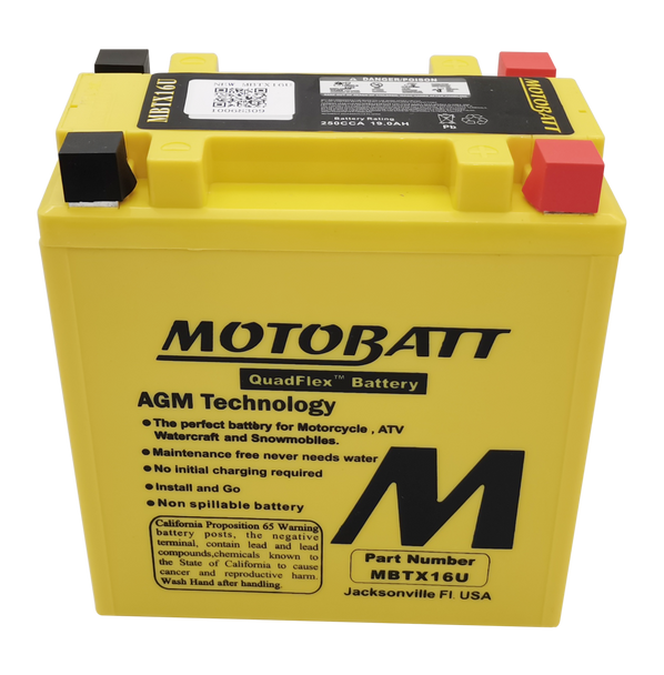 MotoBatt MBTX16U 19Ah AGM Replacement Battery for Kawasaki, Moto Guzzi, Suzuki, Piaggio-Gilera Fuoco, Polaris ATV, Suzuki Motorcycle, YTX16-BS YTX16-BS-1 YTX20A-BS YTX20CH-BS