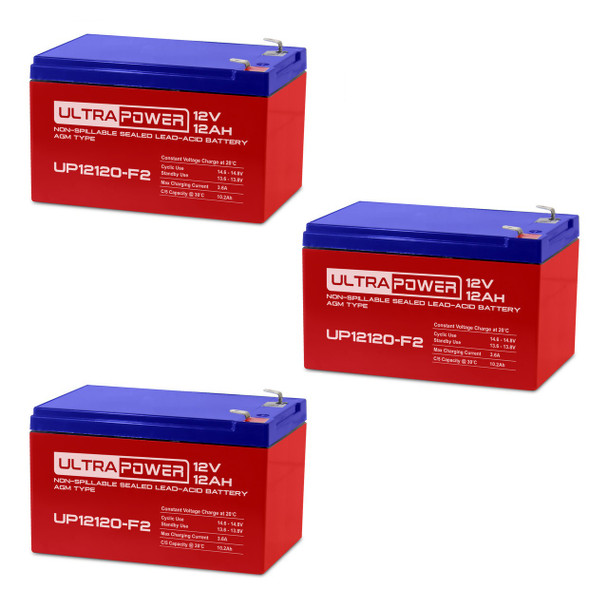 ULTRAPOWER UP12120-F2 12V 12Ah F2 AGM Rechargeable Battery - 3 Pack