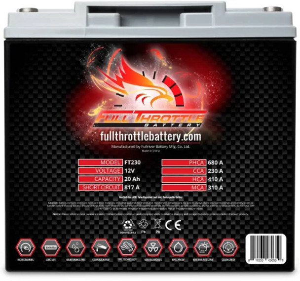 Fullriver Full Throttle FT230 20Ah 230 CCA AGM Battery replaces BT19BL-BS