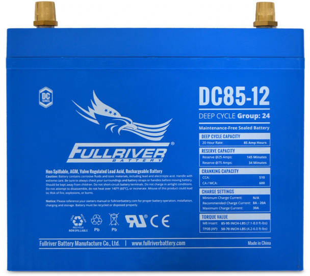 Fullriver DC85-12 12V 85Ah 510 CCA Deep Cycle AGM Battery (Group 24)
