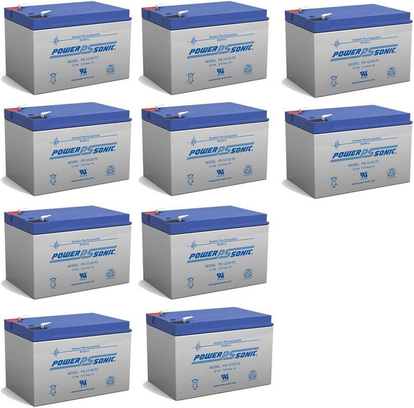 Power-Sonic PS-12120F2 12V 12Ah AGM Battery - 10 Pack