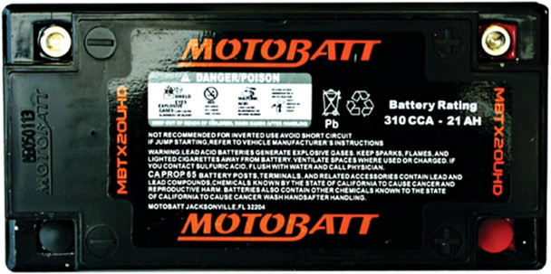 MotoBatt MBTX20UHD 21Ah AGM Battery bundle with MotoBatt PDCT1 12V/6V 1A Charger
