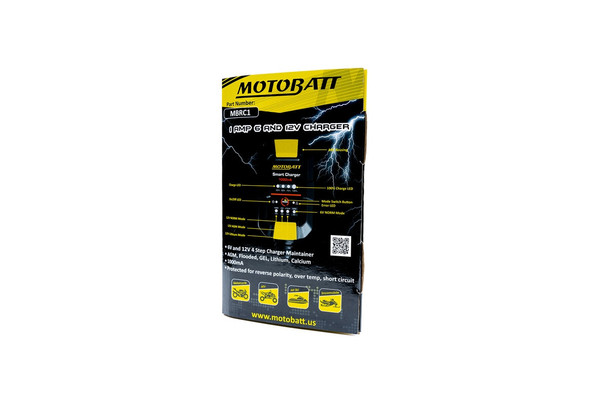 MotoBatt MBRC1 12V/6V 1-Amp Smart Charger & Maintainer for AGM, Lithium, Gel, Flooded Batteries