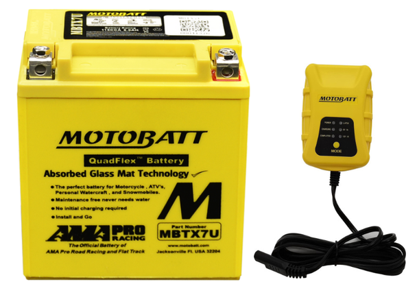 MotoBatt MBTX7U 8Ah 115 CCA AGM Battery bundle with MotoBatt PDCT1 12V/6V 1A Charger