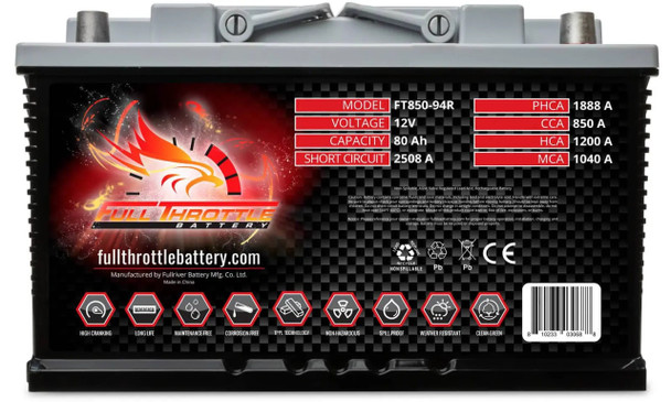 Fullriver FT850-94R 85Ah 850 CCA AGM Battery (Group 94R) bundle with MotoBatt PDCT1 12V/6V 1A Charger