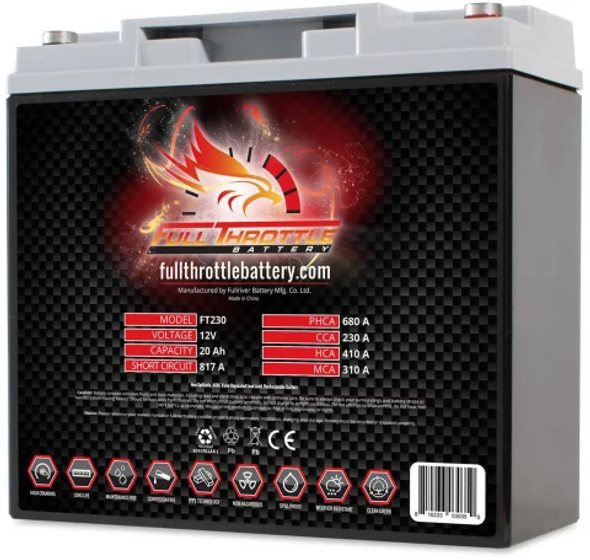 Fullriver Full Throttle FT230 20Ah 230 CCA AGM Battery replaces BT19BL-BS