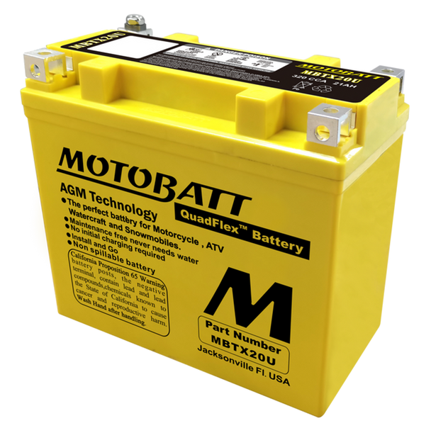MotoBatt MBTX20U 21Ah AGM Battery bundle with MotoBatt PDCT1 12V/6V 1A Charger