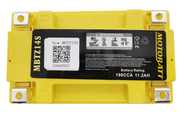 MotoBatt MBTZ14S 11.2Ah 190 CCA AGM Battery bundle with NOCO GENIUS1 6V/12V 1A Charger