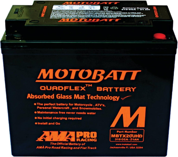MotoBatt MBTX20UHD 21Ah AGM Battery bundle with MotoBatt PDCT1 12V/6V 1A Charger