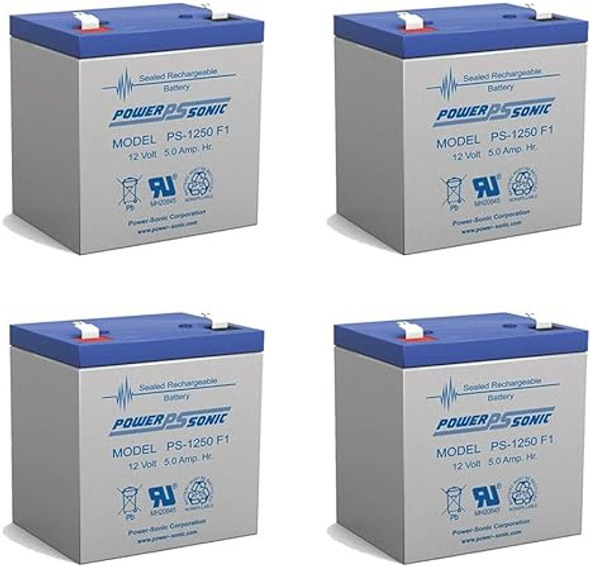 Power-Sonic PS-1250F1 12V 5Ah F1 AGM Rechargeable Battery - 4 Pack