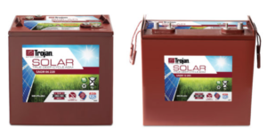 Front-facing views of Trojan Solar AGM batteries
