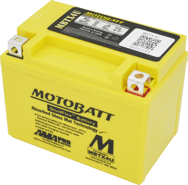 MotoBatt MBTX4U 4.7Ah AAGM Battery bundle with MotoBatt PDCT1 12V/6V 1A Charger